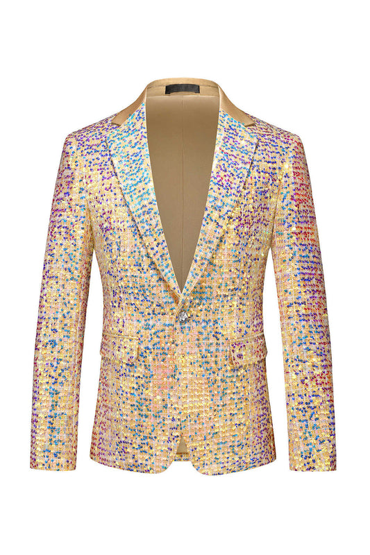 Champagne Sequin Single Lapel Breasted Notched Printed 2 Pieces Men's Prom Suits