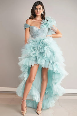 Sparkly Light Green High-Low Homecoming Dress