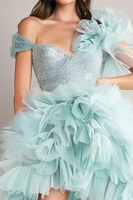 Sparkly Light Green High-Low Homecoming Dress