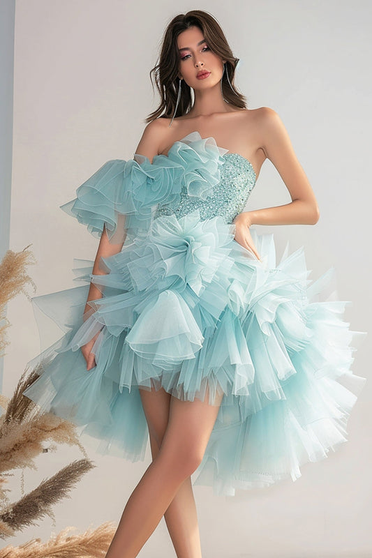 Light Green Sparkly Organza Short Homecoming Dress with Beading