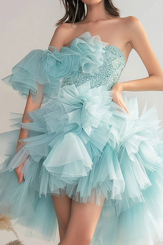 Light Green Sparkly Organza Short Homecoming Dress with Beading