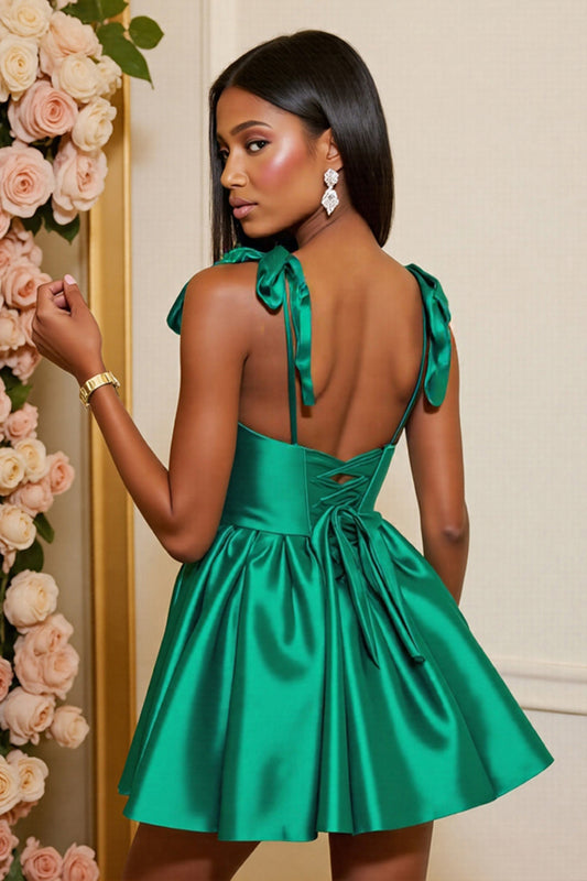 Dark Green Satin A Line Corset Short Homecoming Dress