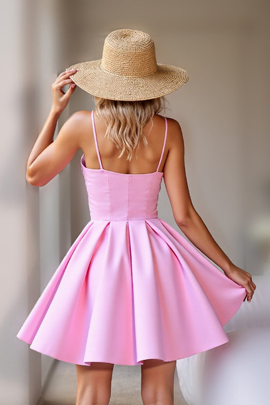 Pink Corset Satin A Line Short Homecoming Dress