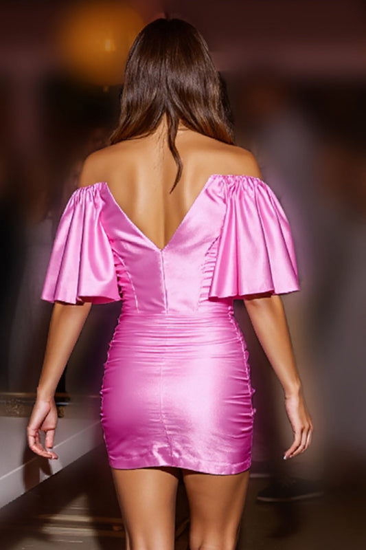 Fuchsia Tight Corset Satin Short Homecoming Dress with Ruffles