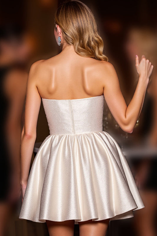 Ivory Satin Corset A Line Strapless Short Homecoming Dress