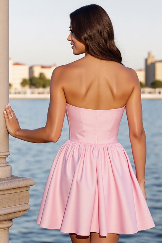 Pink Satin A Line Corset Sweetheart Short Homecoming Dress
