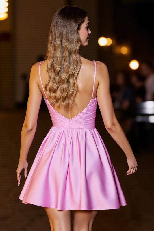 Pink Corset Satin Spaghetti Straps A Line Short Homecoming Dress