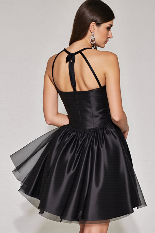 Black A Line Halter Keyhole Short Homecoming Dress