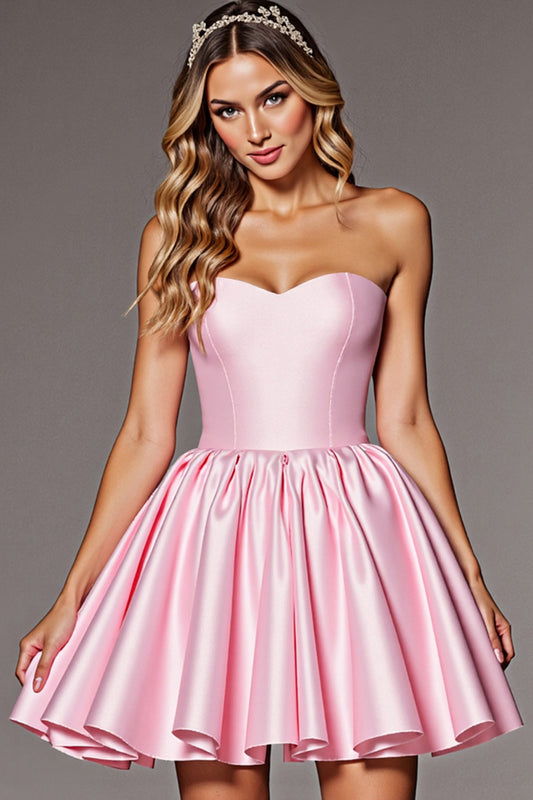 Pink Corset A Line Satin Short Homecoming Dress with Bow