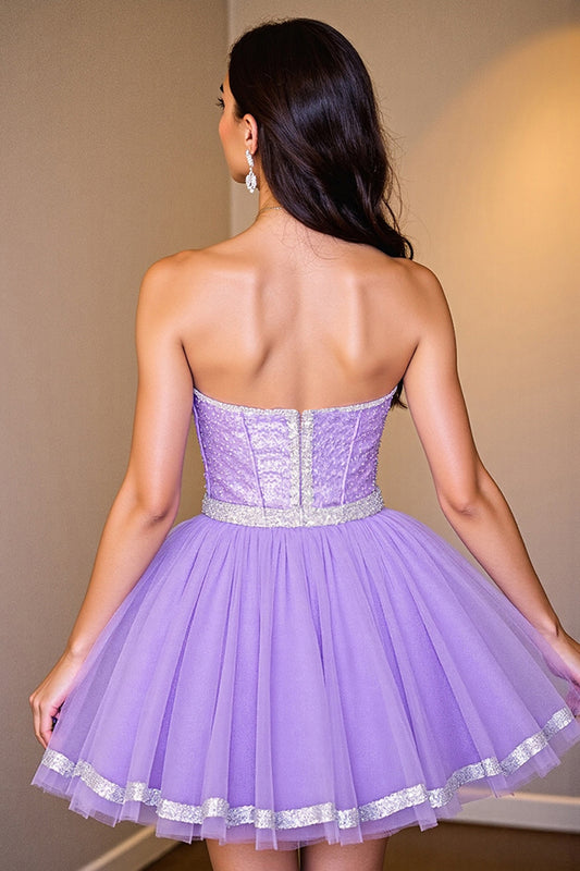 Sparkly Purple Sequin A Line Corset Short Homecoming Dress