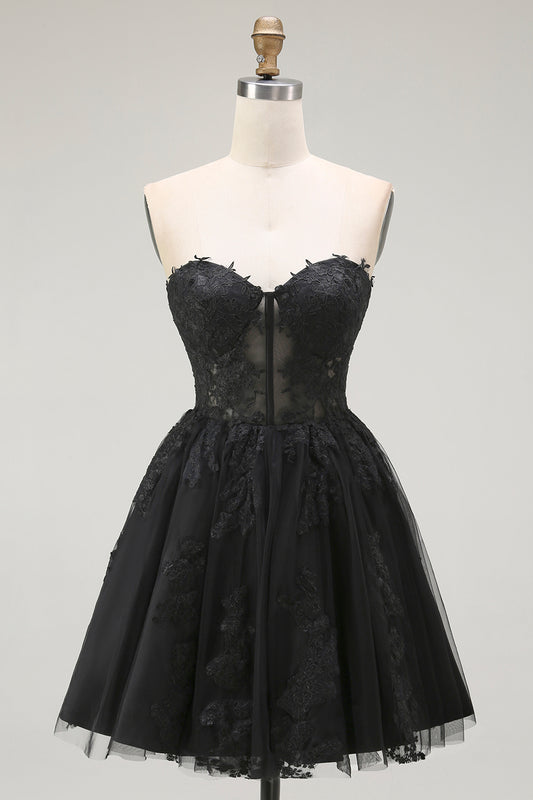 Black Corset A Line Sweetheart Short Homecoming Dress
