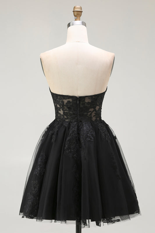 Black Corset A Line Sweetheart Short Homecoming Dress