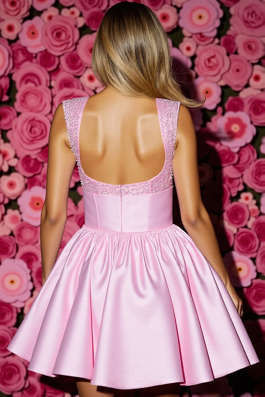 Pink Satin Corset Short Homecoming Dress with Bow