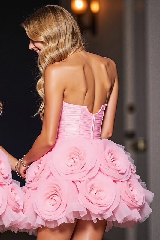 Pink Floral Tulle Corset Short Homecoming Dress