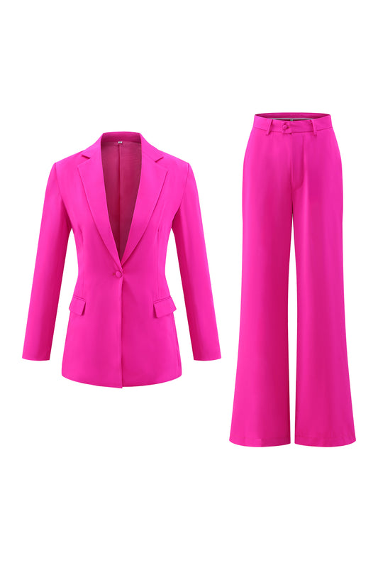 Fuchsia 2 Piece Satin Long Sleeves Business Suits with Pockets