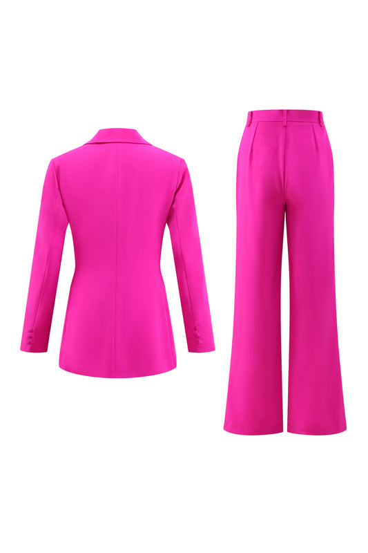 Fuchsia 2 Piece Satin Long Sleeves Business Suits with Pockets