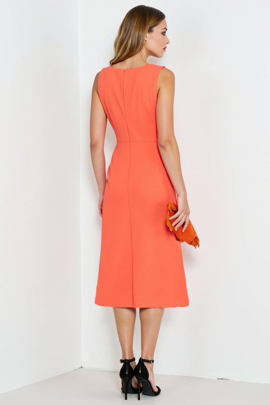 Orange Bodycon Midi Round Neck Work Dress with Ruffles
