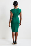 Dark Green One Shoulder Bodycon Ruched Midi Work Dress with Slit Dark Green One Shoulder Bodycon Ruched Midi Work Dress with Slit