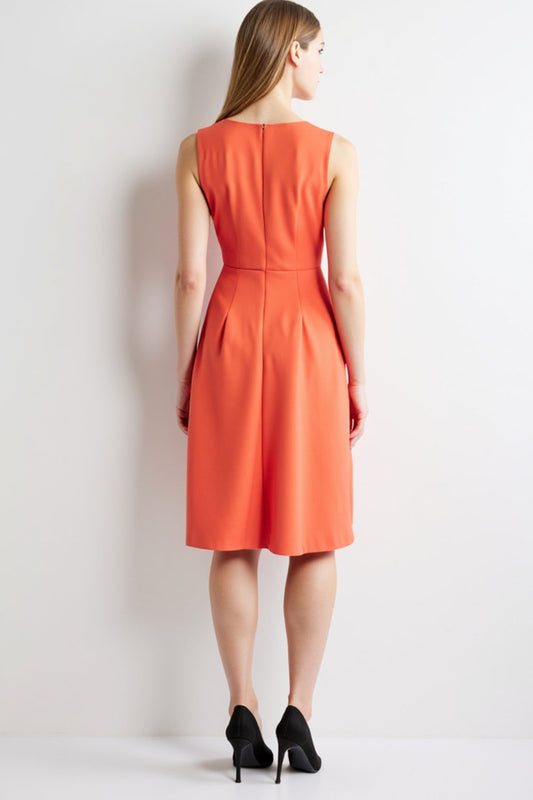 Orange Ruched V-Neck Midi Bodycon Work Dress