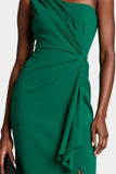 Dark Green One Shoulder Bodycon Midi Ruched Work Dress with Slit Dark Green One Shoulder Bodycon Midi Ruched Work Dress with Slit