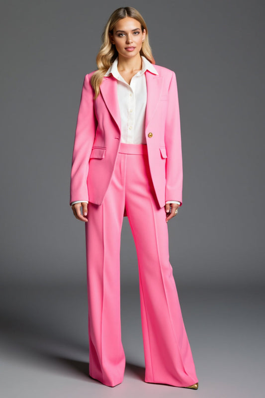 Hot Pink Satin Peak Lapel 2 Piece Business Suits