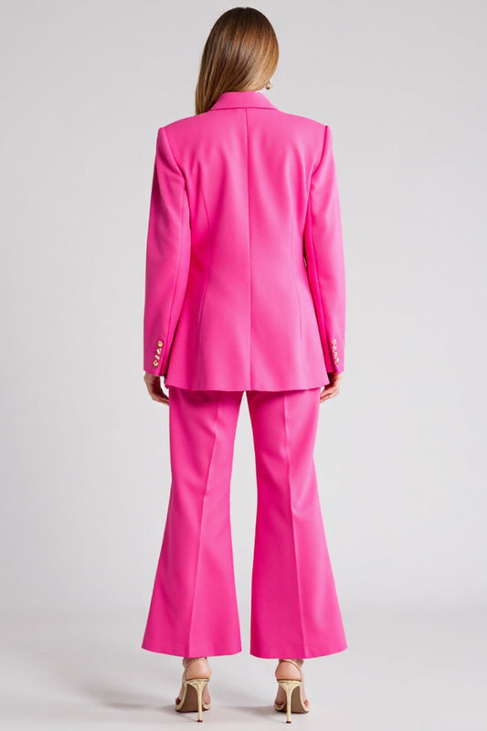 Fuchsia 2 Piece Wide Leg Satin Business Suits with Long Sleeves