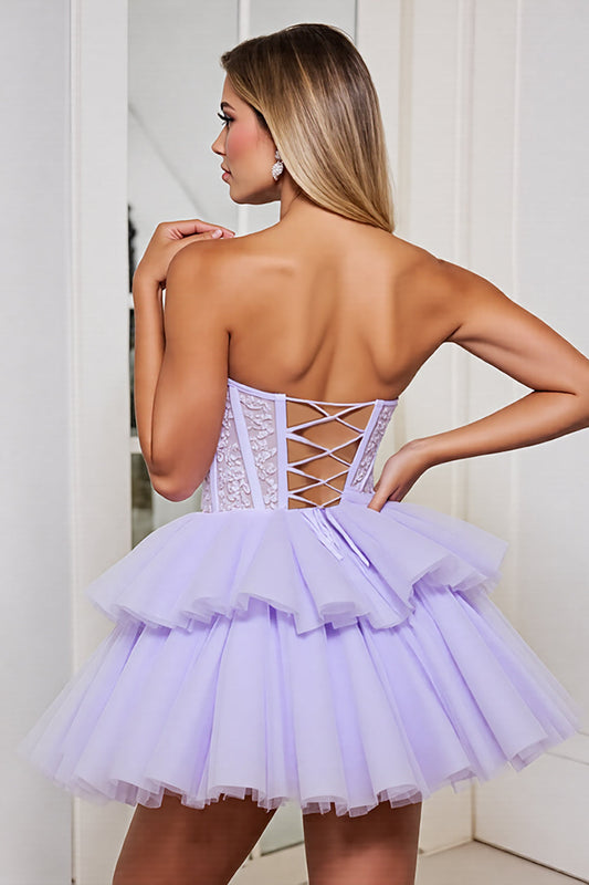 Lavender Corset Tulle A Line Sweetheart Short Homecoming Dress