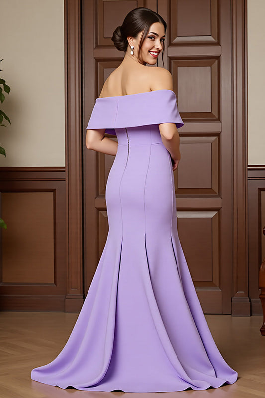 Lilac Satin Long Mermaid Mother of the Bride Dress with Appliques