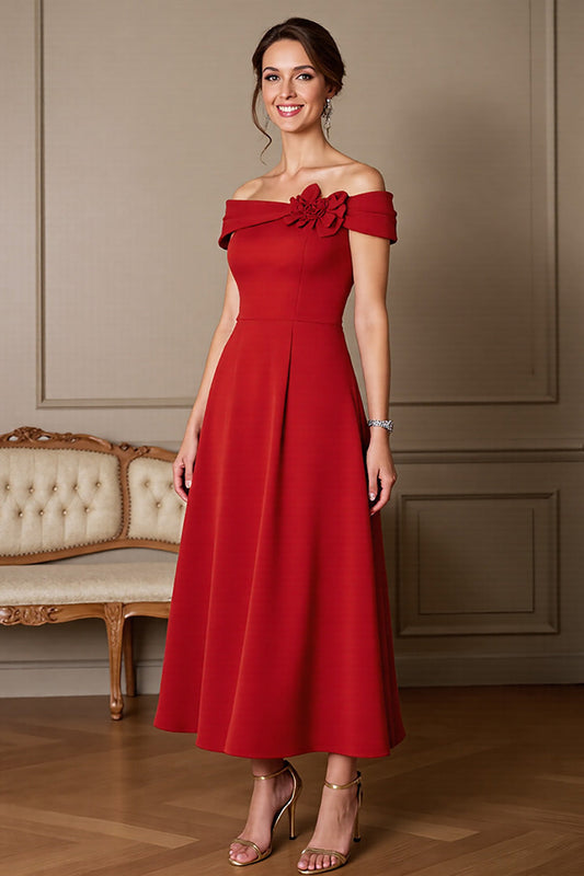 Dark Red A Line Off the Shoulder Long Mother of the Bride Dress