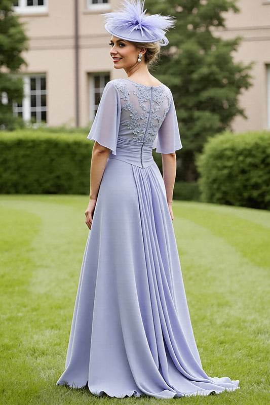 Grey Blue Chiffon A Line High-Low Mother of the Bride Dress with Appliques