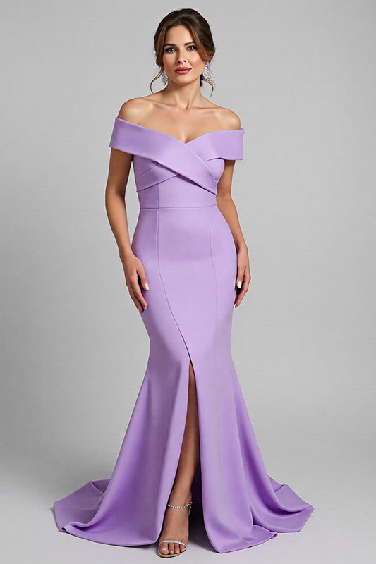 Mermaid Lilac Satin Long Mother of the Bride Dress with Slit