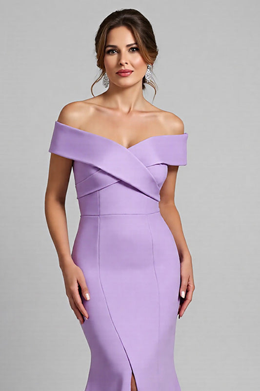 Mermaid Lilac Satin Long Mother of the Bride Dress with Slit