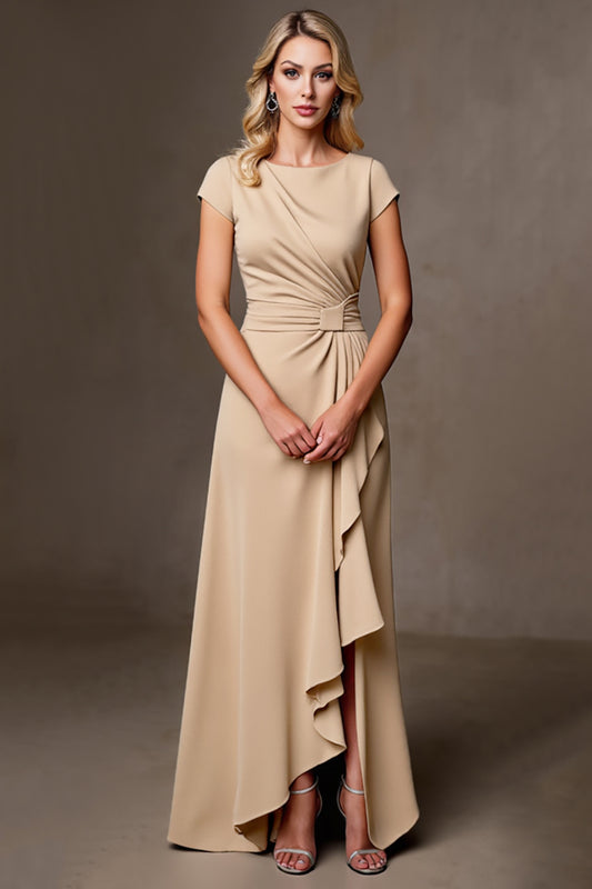 Champagne Sheath Ruched Long Satin Mother of the Bride Dress