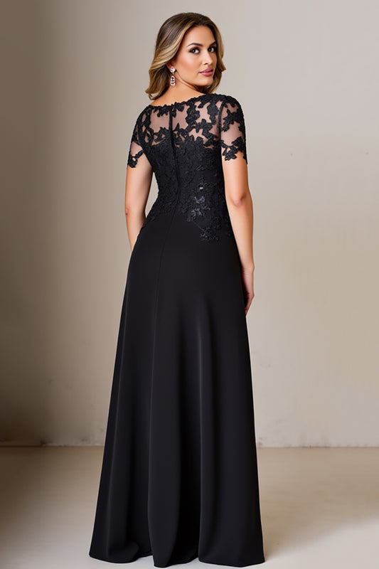 Black Sheath Appliques Long Mother of the Bride Dress with Slit