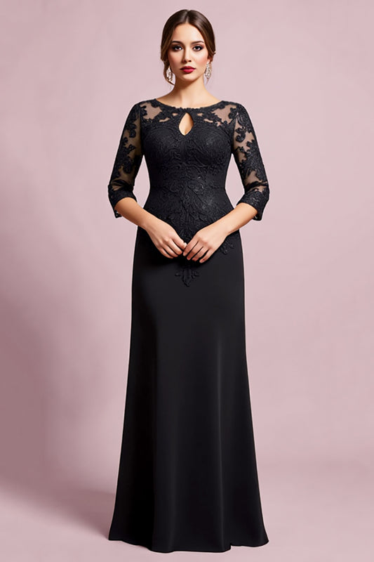 Black Sheath Keyhole Long Mother of the Bride Dress with 3/4 Sleeves