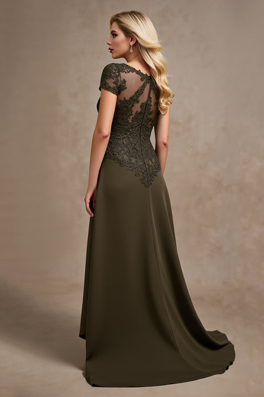 Olive V-Neck Appliques A Line High-Low Mother of the Bride Dress