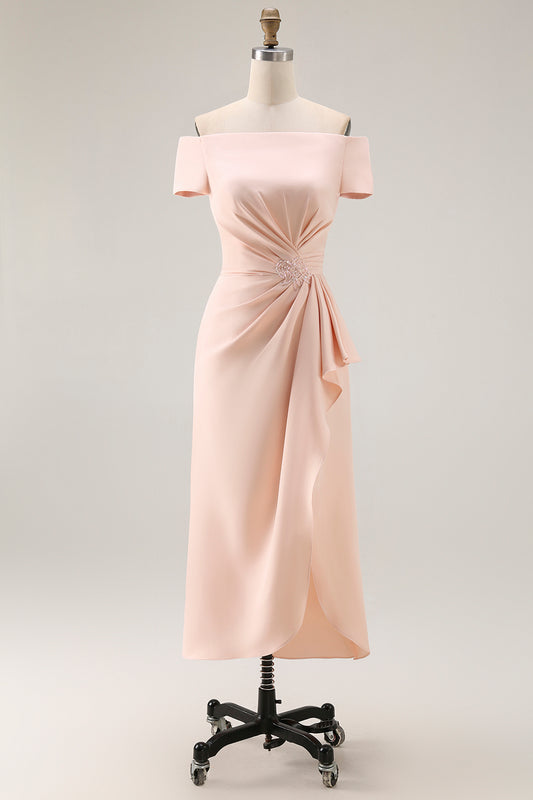 Apricot Ruched Sheath Long Mother of the Bride Dress with Sleeves