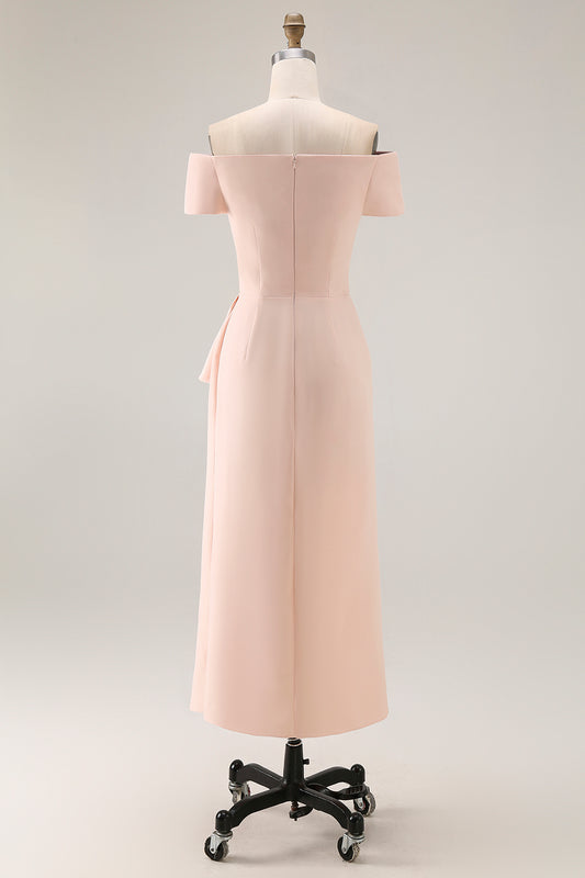 Apricot Ruched Sheath Long Mother of the Bride Dress with Sleeves