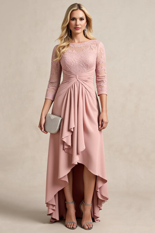 Blush A Line High-Low Ruched Mother of the Bride Dress with Sleeves