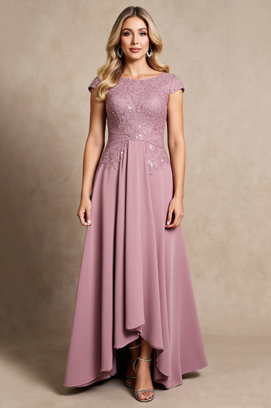 Vintage Mauve A Line Long Mother of Bride Dress with Cap Sleeves