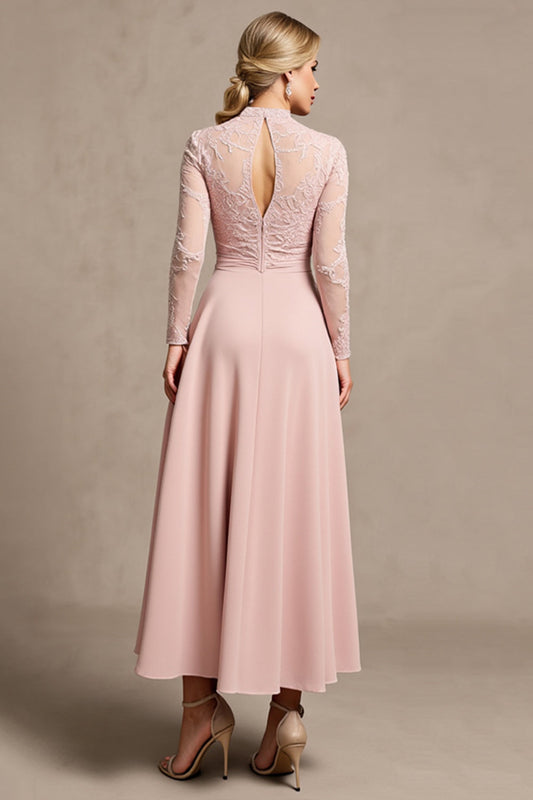 Candy Pink A Line Keyhole Mother of Bride Dress with Long Sleeves
