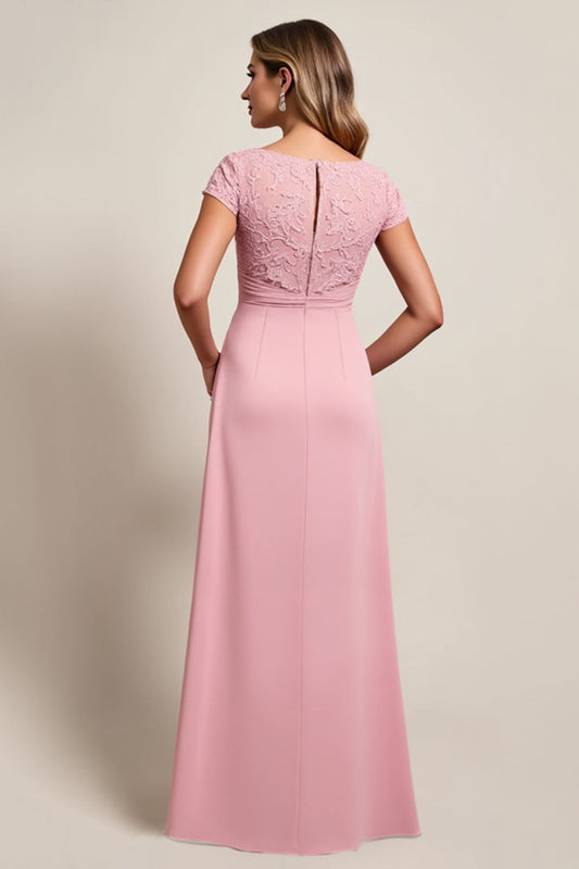 Blush Sheath Boat Neck Ruffled High-Low Mother of Bride Dress