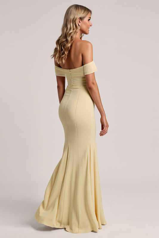Mermaid Daffodil Chiffon Off The Shoulder Long Bridesmaid Dress