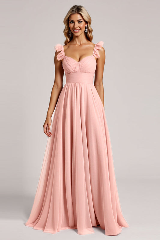 Blush A Line Pleated Long Sweetheart Bridesmaid Dress