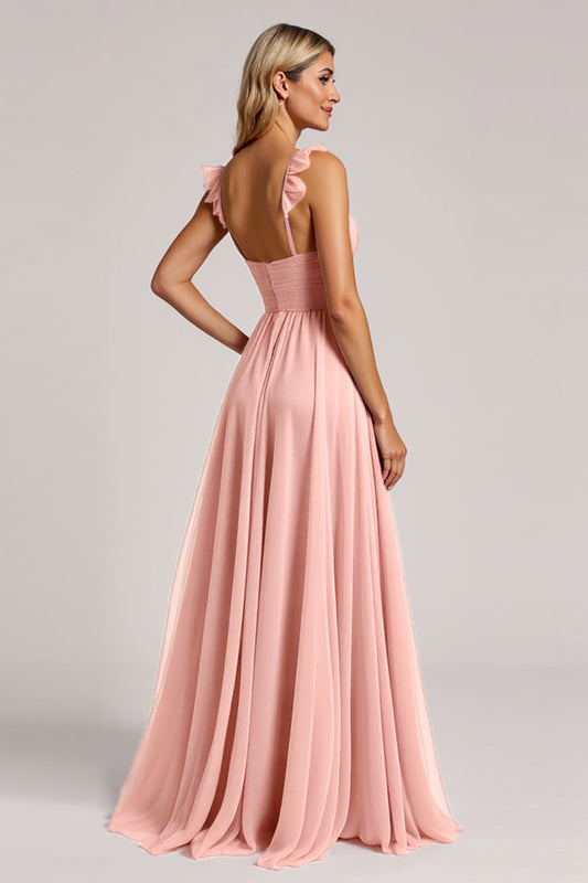 Blush A Line Pleated Long Sweetheart Bridesmaid Dress