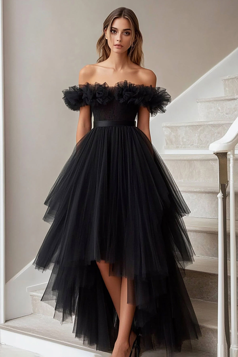black off shoulder high low dress Black off Shoulder Dress, Chic Hi Low Black Midi Dress, One Shoulder Dress, Tube Dress With Ruffle Detail,resort Wear Dress, Bali Long Dress
