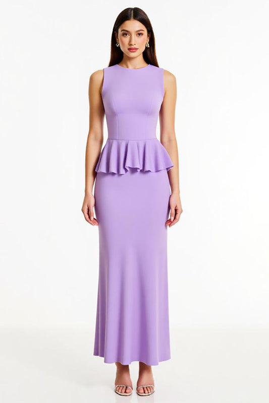 Lilac Sheath Long Sleeveless Formal Dress with Ruffles