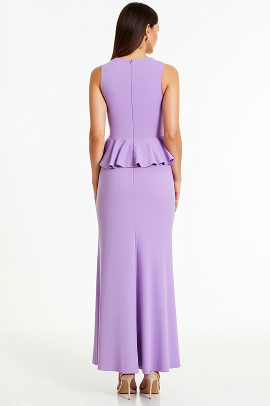 Lilac Sheath Long Sleeveless Formal Dress with Ruffles