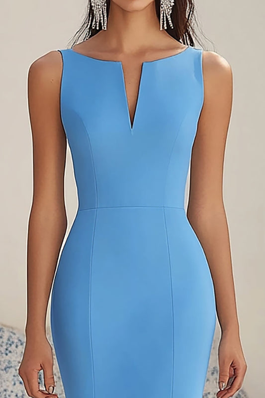 Blue Mermaid Chiffon Sleeveless High-Low Formal Dress