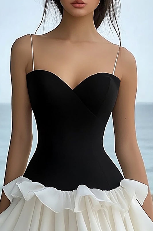 Black and White Sweetheart Short Graduation Dress with Ruffles
